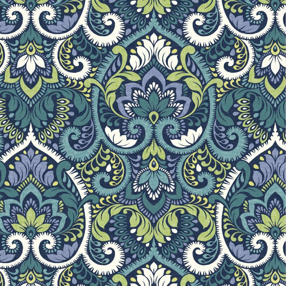 Sapphire Blue Damask Foam Seat Pad Set, 17 x 16