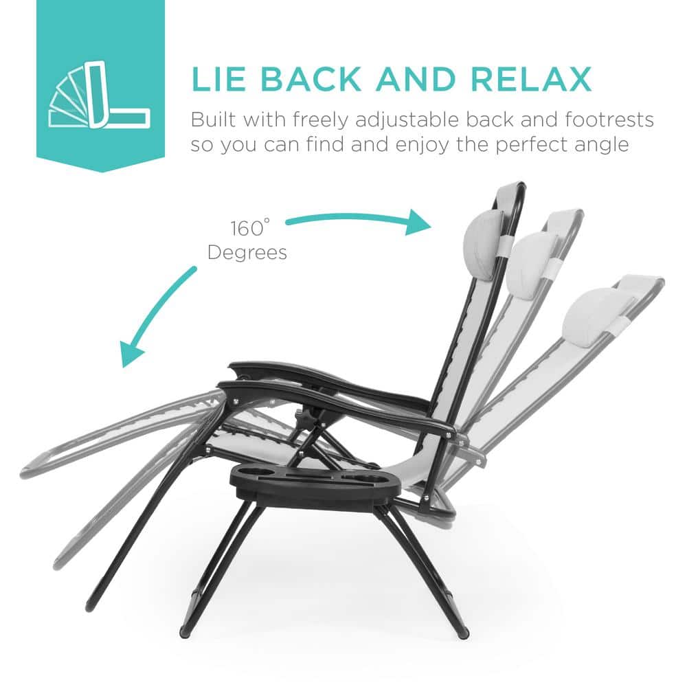 Ice Gray Adjustable Steel Zero Gravity Lounger Set with Cushions