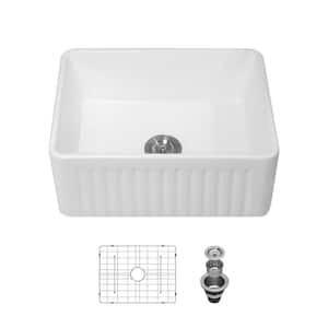 White Fireclay Ceramic Porcelain 24 in. Single Bowl Farmhouse Apron Kitchen Sink with Bottom Grid