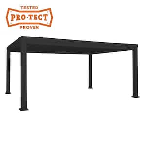 Trenton 16 ft. x 12 ft. Black Powder Coated Galvanized Steel Metal Modern Pergola w/ Sail Shade Soft Canopy and Electric