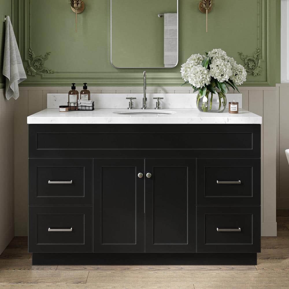 Hamlet 54 in. Single Sink Freestanding Bathroom Vanity in Black with Carrara White Quartz Top price history on PriceWatchPro