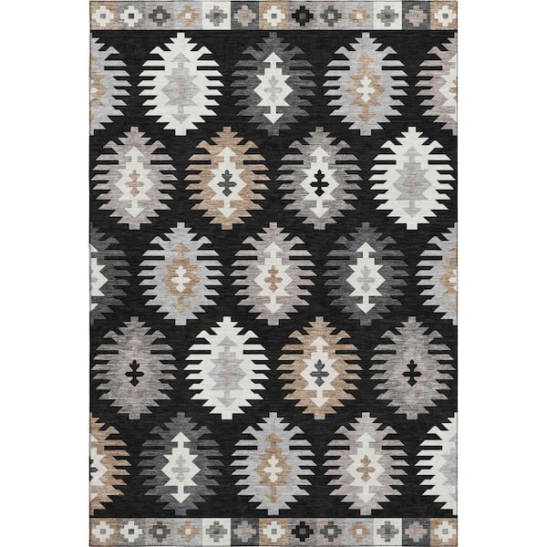 Addison Rugs Mayfield Premium Machine Washable Abstract AMF983 Black 10 ft. x 14 ft. Area Rug