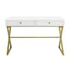 48 in. Rectangular White/Gold 2 Drawer Writing Desk with Built-In Storage
