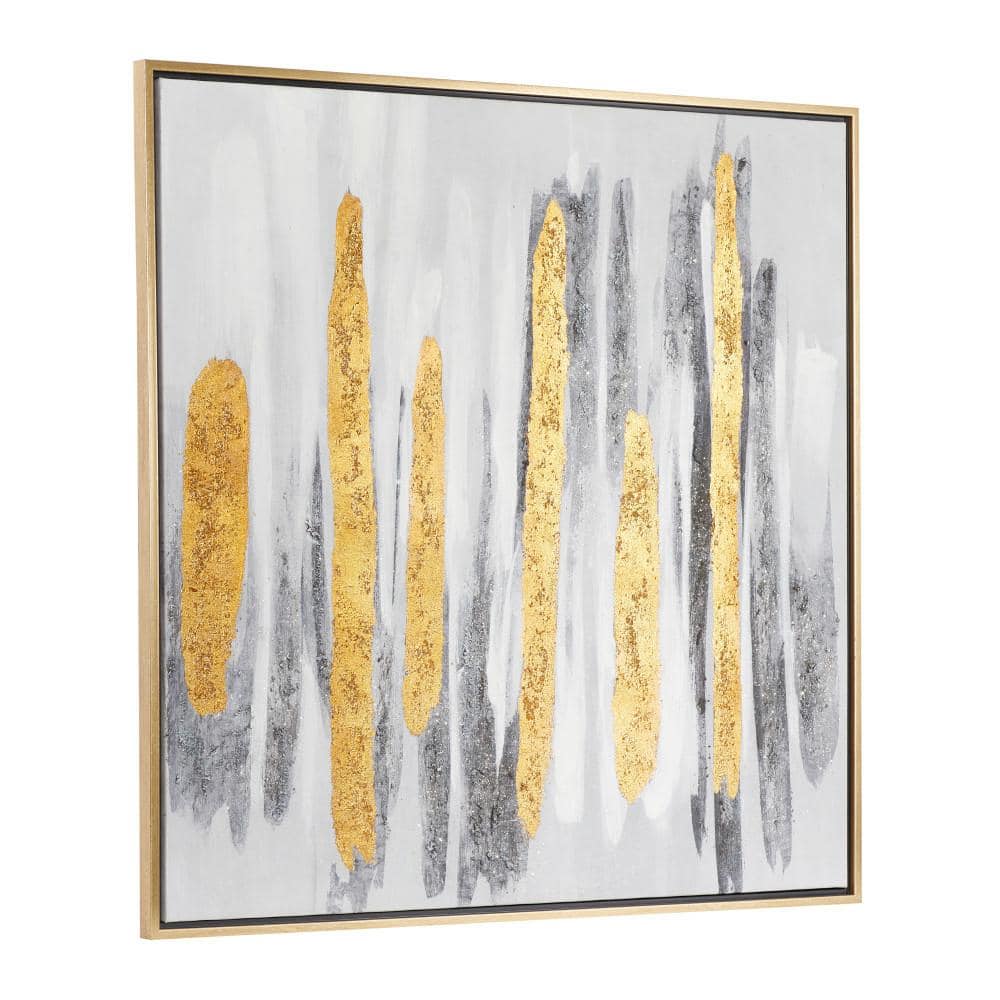 XL Gray and Gold Abstract Canvas Wall Art with Metal Frame
