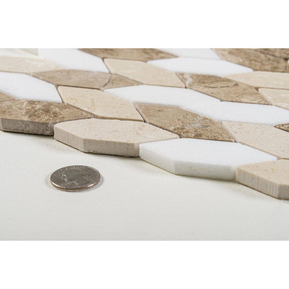 Mustard Brown and White Marble Hexagon Mosaic Tile Sample
