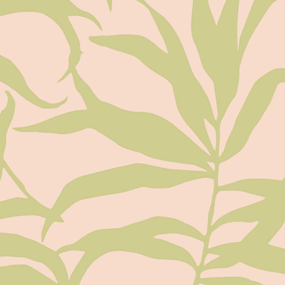 Tropical Palm Leaves Solid Pink Green Peel and Stick Smooth Vinyl Wallpaper