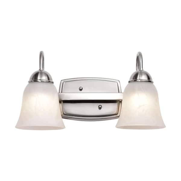 SATCO 15.05 in. 1-Light Brushed Nickel Integrated LED Vanity Light with Alabaster Glass Shade