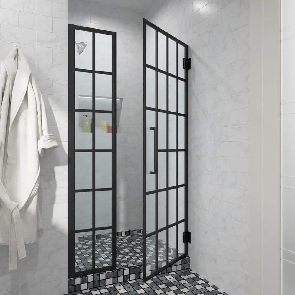 40" W x 72" H Matte Black Semi-Frameless Shower Door with Patterned Glass