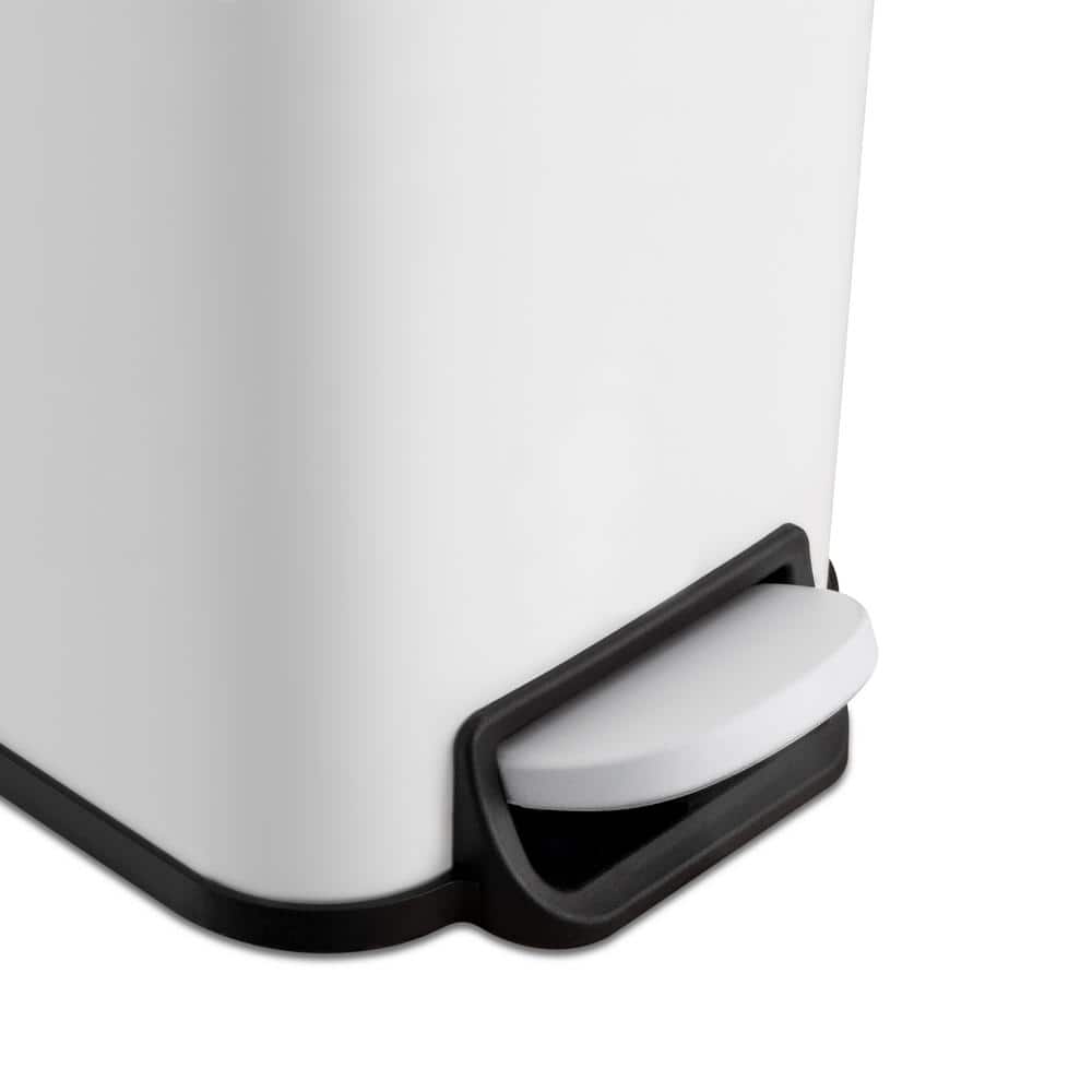 Matte White Stainless Steel Slim Step-On Trash Can Set