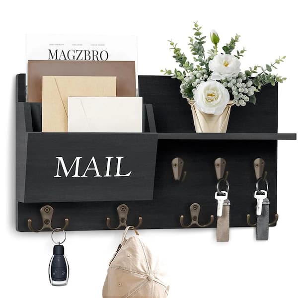 15 in. W x 3.3 in. D Black Decorative Wall Shelf, Mail Organizer Wall Mount
