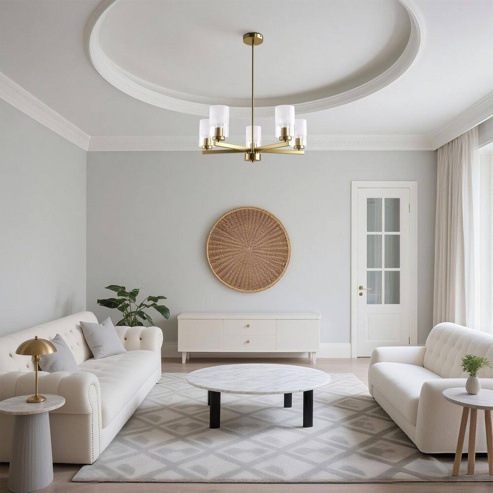 The Modern 5-Light Electroplating Brass Chandelier with Frosted Glass Shaped Accents for Kitchen And Dining Room price history on PriceWatchPro