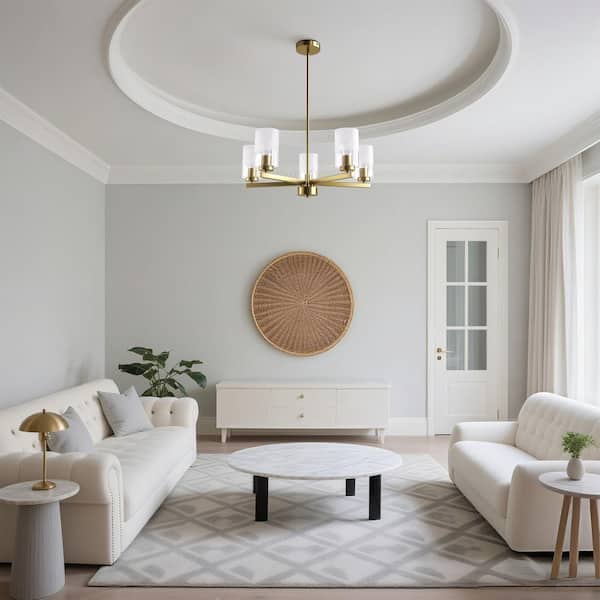 The Modern 5-Light Electroplating Brass Chandelier with Frosted Glass Shaped Accents for Kitchen And Dining Room