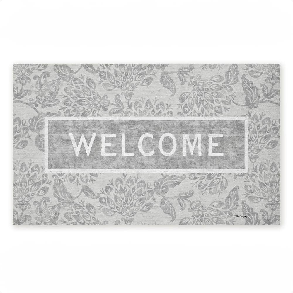 UPC 199652380469 product image for Distressed Ornate Florals Welcome Gray 18 in. x 30 in. Polyester Non-Slip Outdoo | upcitemdb.com