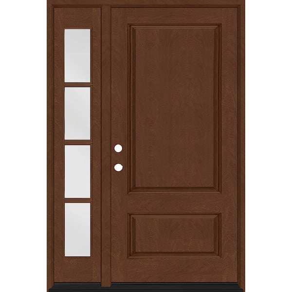 Steves & Sons Regency 51 in. x 80 in. 2Panel 3/4-Squaretop RHIS Chestnut Stain Fiberglass Prehung Front Door with w/4Lite 12in.SL