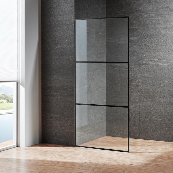 SERENE VALLEY Libra Series 34 in. W x 74 in. H 2-Stripes Shower Door in Matte Black Stainless Steel Frame with Easy Cleaning Glass