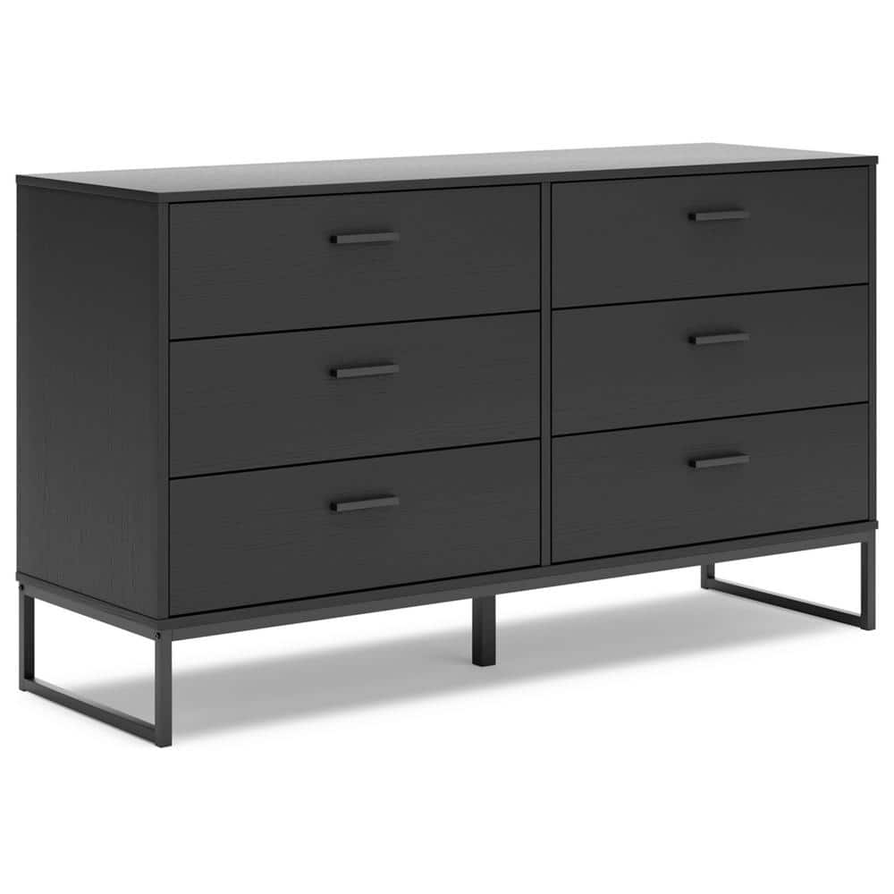 Matte Black 6-Drawer Modern Dresser with Pewter Accents