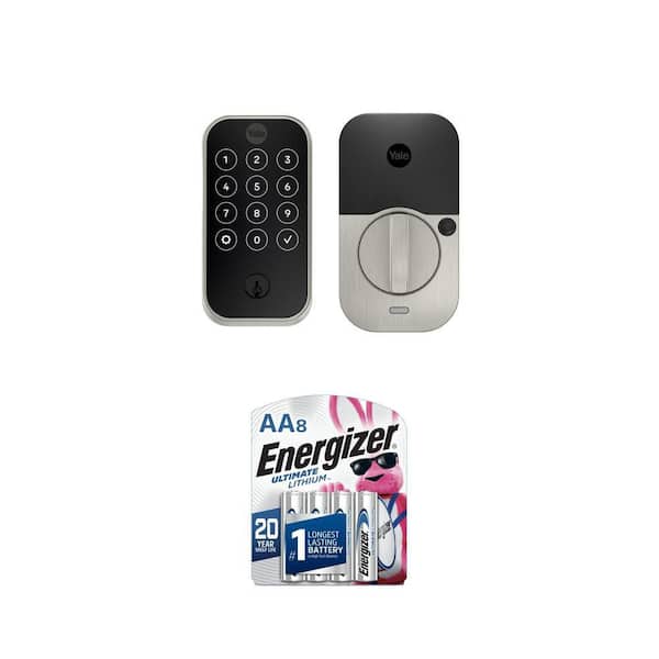 Assure Lock 2 Smart Door Lock with WiFi Touchscreen Keypad, Satin Nickel and Ultimate Lithium AA Batteries (8-Pack)