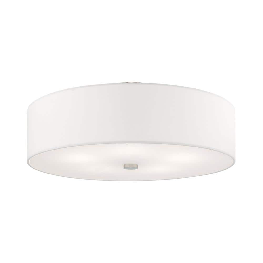 Brushed Nickel 22" Drum Semi-Flush Mount with Off-White Shade