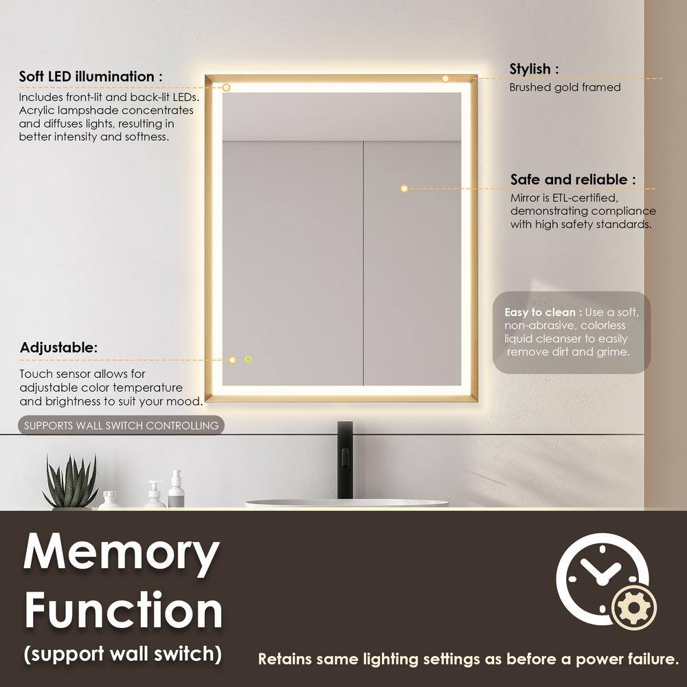 Apollo 36" Gold Rectangular LED Vanity Mirror