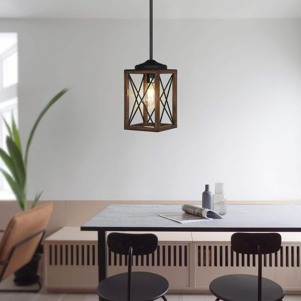 DEWENWILS 60-Watt 1-Light Farmhouse Pendant Light With Brown Wooden ...