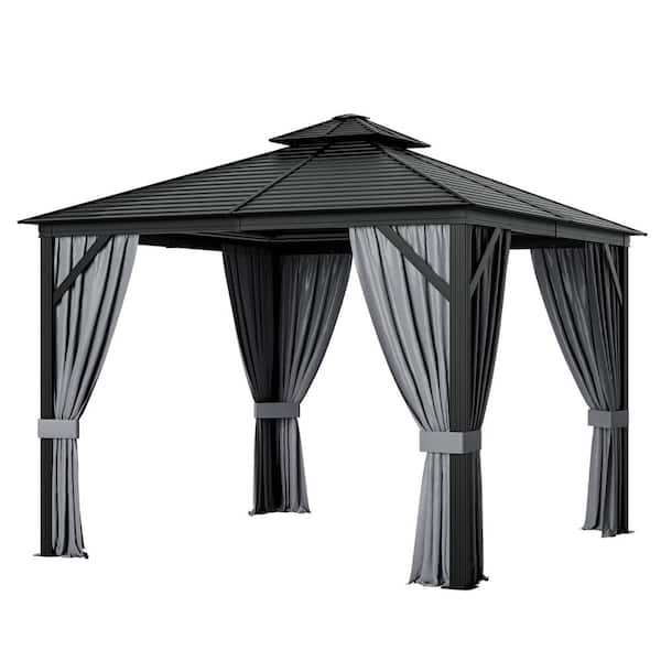 10 ft. x 10 ft. Patio Double-Top Hardtop Gazebo Galvanized Steel Roof Aluminum Frame