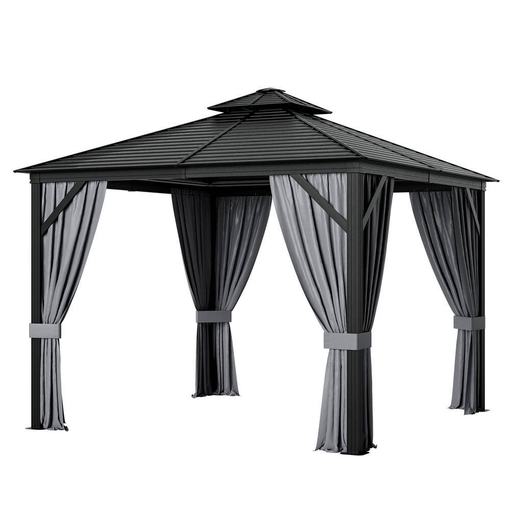 Costway 10 ft. x 10 ft. Patio DoubleTop Hardtop Gazebo Galvanized