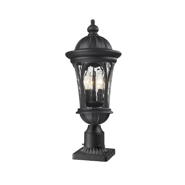 Unbranded Doma 22.25 in. 3-Light Black Aluminum Outdoor Hardwired Weather Resistant Pier Mount Light with No Bulbs Included