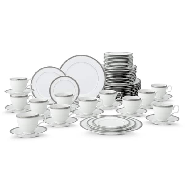 Noritake Charlotta Platinum 60-Piece (Platinum) Porcelain Dinnerware Set, Service for 12