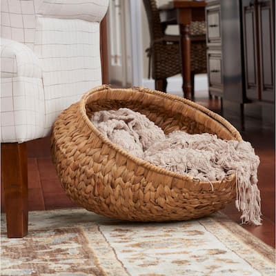 Round Woven Wicker Basket with Handles