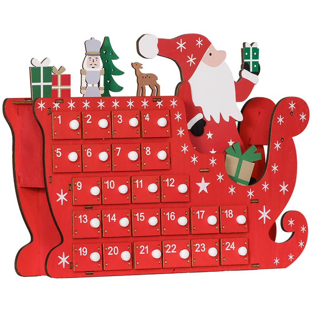 Christmas Advent Calendar with 24 Countdown Drawers, Reusable Wooden Holiday Decoration Xmas Gift for Kids Adults, Red price history on PriceWatchPro