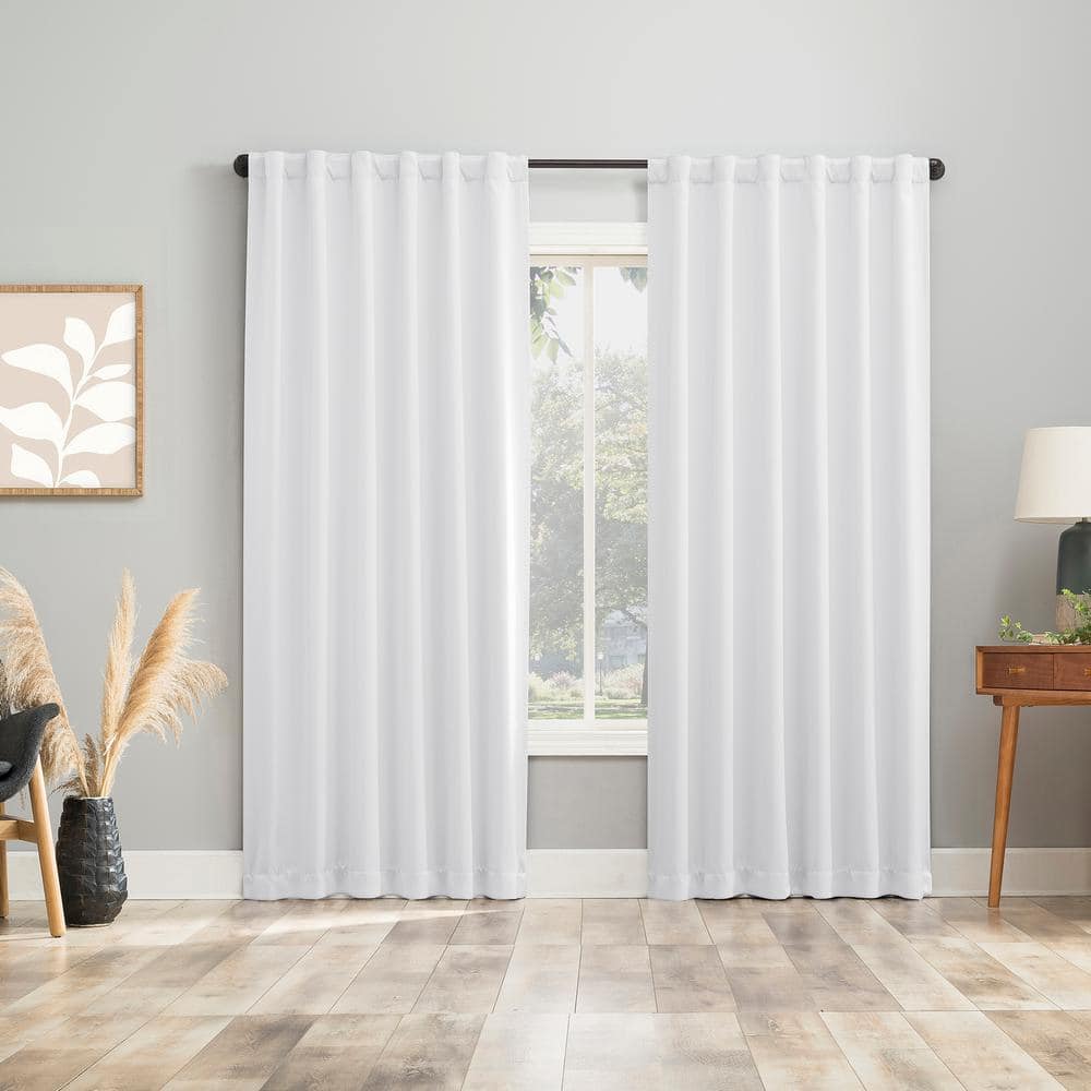 White 84" Polyester Blackout Back Tab Curtain Panel Pair
