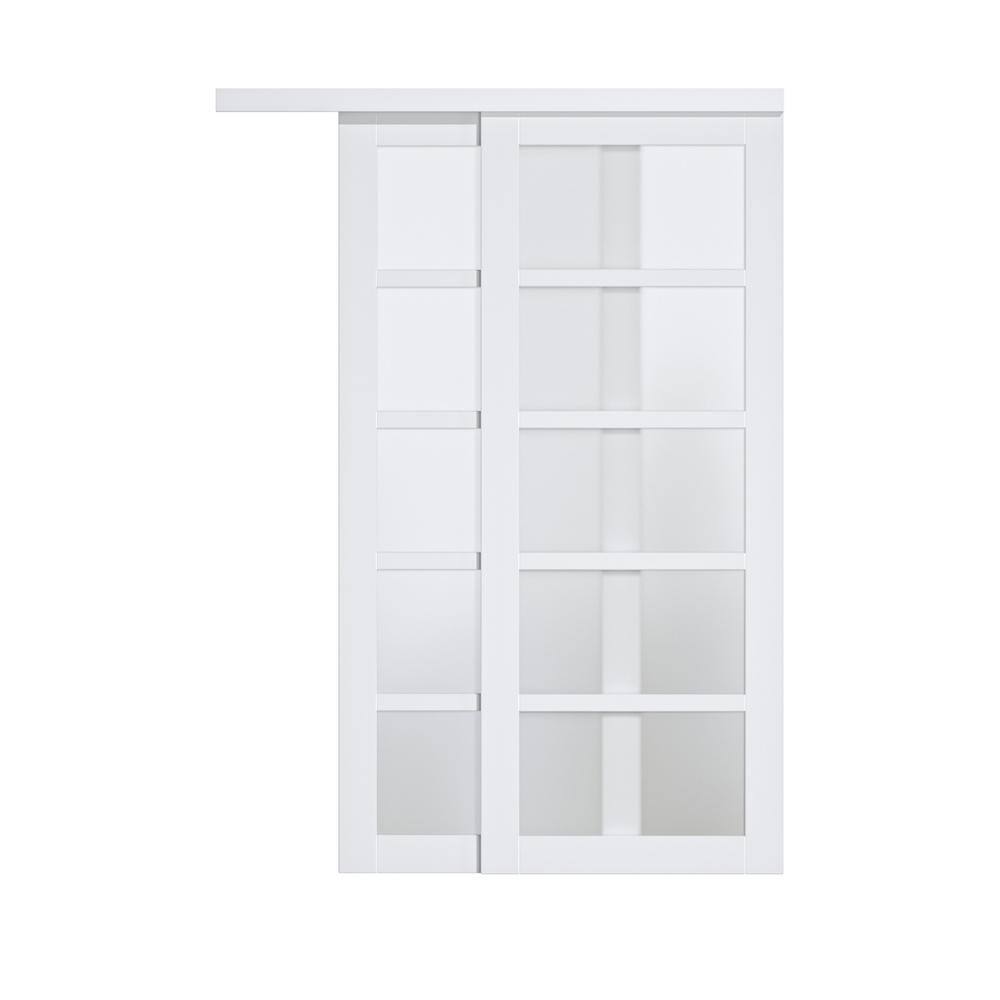 ARK DESIGN 60 in. x 80 in. 5 Lite Tempered Frosted Glass and White MDF ...