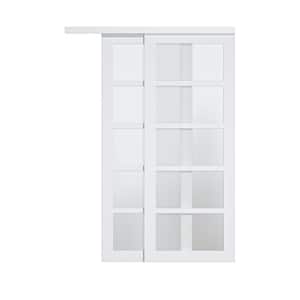 60 in. x 80 in. 5 Lite Tempered Frosted Glass and White MDF Interior Closet Sliding Door with Hardware Kit