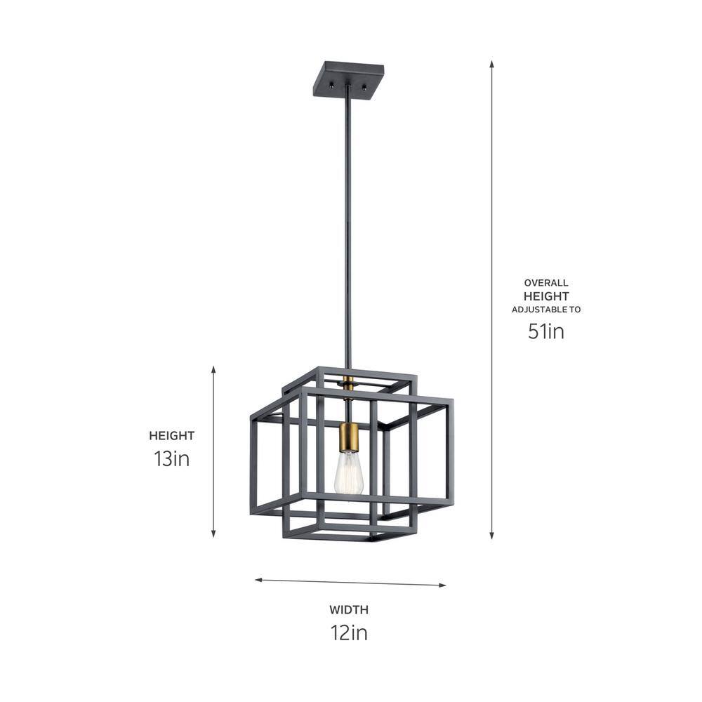 Modern Matte Black and Gold 12" Ceiling Pendant with Glass Accents