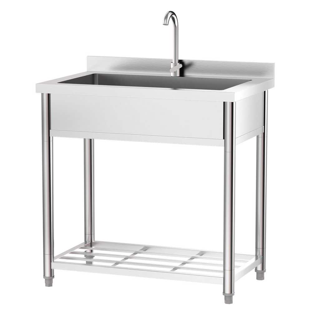 35.4 in. Freestanding Single Basin Utility Sink Laundry/Utility Sink in Stainless Steel with Shelve price history on PriceWatchPro