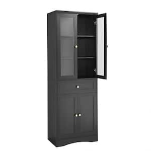 23 in. W x 14.5 in. D x 67 in. H MDF Board Black Freestanding Linen Cabinet, Four Doors Bathroom Storage Cabinet