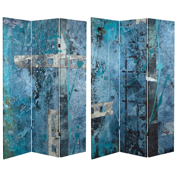 Oriental Furniture 6 ft. Blue Dream Canvas 3-Panel Room Divider