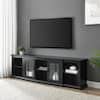 Welwick Designs 80 in. Black Transitional Wood and Glass-Door TV Stand ...