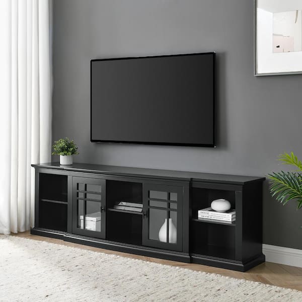 Welwick Designs 80 in. Black Transitional Wood and Glass-Door TV Stand with Cable Management (Max tv size 88 in.)