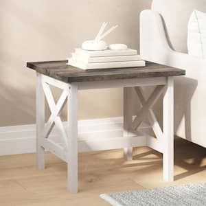 22 in. Acacia Gray Top/Rustic White Frame Square Wood End Table