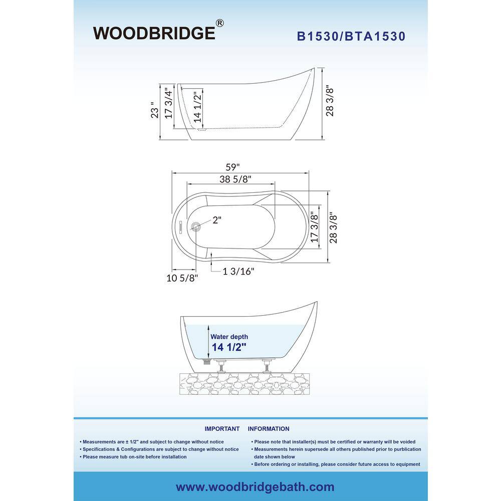 59" White Acrylic Freestanding Single Slipper Bathtub with Brushed Nickel Trim