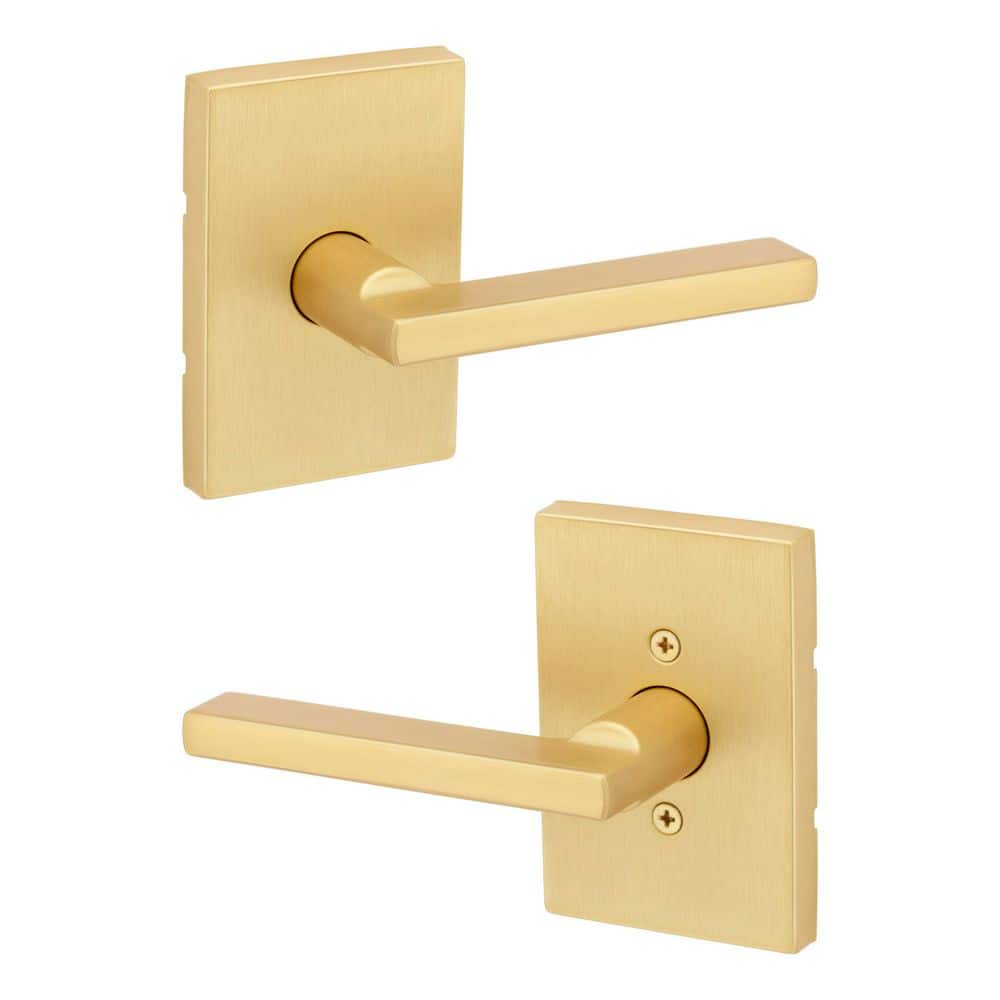 Kwikset Halifax Satin Brass Rectangle Hall/Closet Door Lever