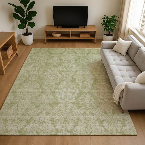 Mayfield Premium Machine Washable Abstract AMF1659 Aloe 10 ft. x 14 ft. Area Rug