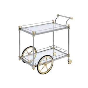 Lovely Cyrus Kitchen Serving Cart In Silver/Gold and Clear
