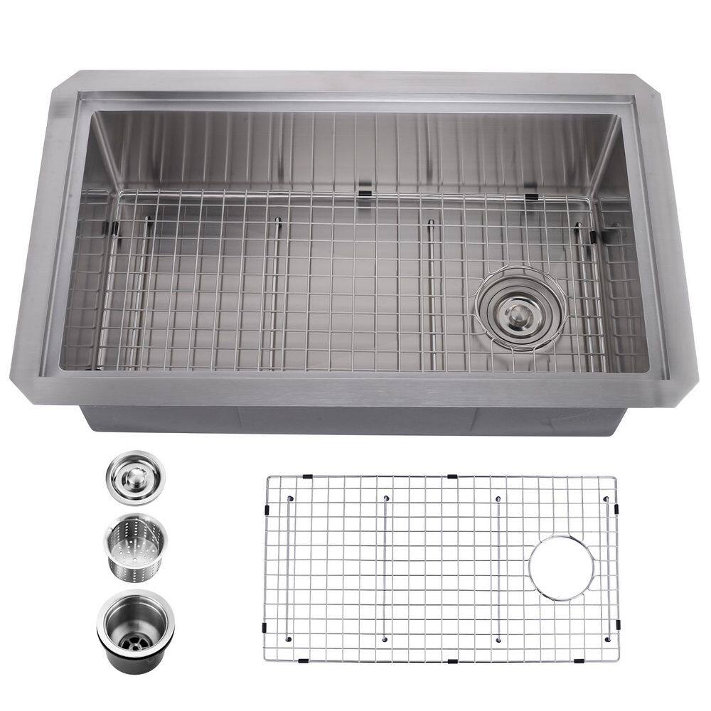32 x 19 in. Undermount Single Bowl Nickel Stainless Steel Kitchen Sink with Cutting Board, Drying Rack and Accessories price history on PriceWatchPro