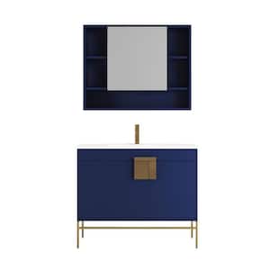 Kuro 40 in. W x 18 in. D x 33 in. H Single Sink Bath Vanity in Navy Blue with White Ceramic Top and Mirror