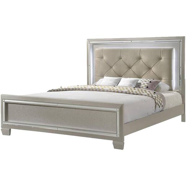 Cambridge Elegance Gold Queen Bed Frame with LED Mood Lighting