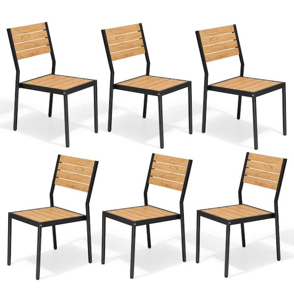 Stackable Outdoor Dining Chairs Aluminum Armless Patio Dining Chairs in Brown for Garden Lawn Deck and Yard (Set of 6)