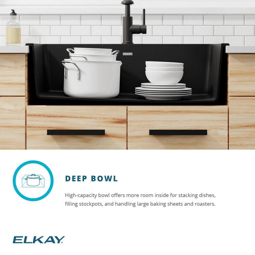 Elkay Quartz Classic 33" x 18-1/2" x 9-1/2", Equal Double Bowl Undermount Sink Kit, Matte Black