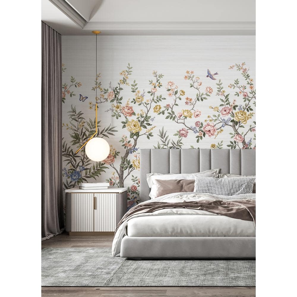 Spring Chinoiserie Soft White Floral Wall Mural